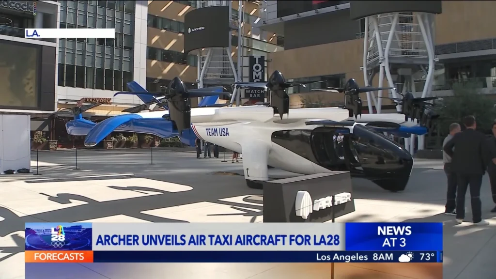 Archer Aviation Midnight air taxi on display at L.A. LIVE in downtown Los Angeles