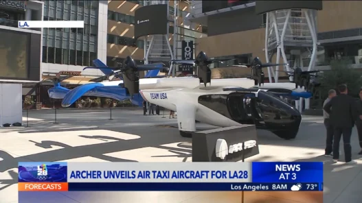 Archer Aviation Midnight electric air taxi displayed at L.A. LIVE ahead of the LA28 Games