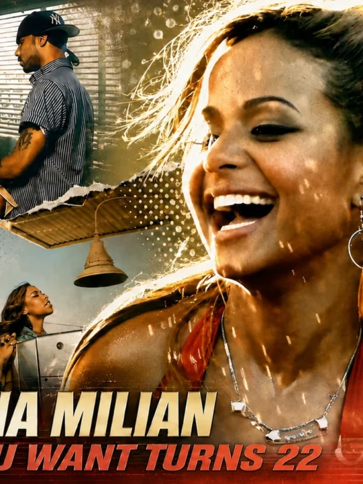 Christina Milian in a collage of “Whatever U Want” music-video scenes celebrating the song’s 22nd anniversary.