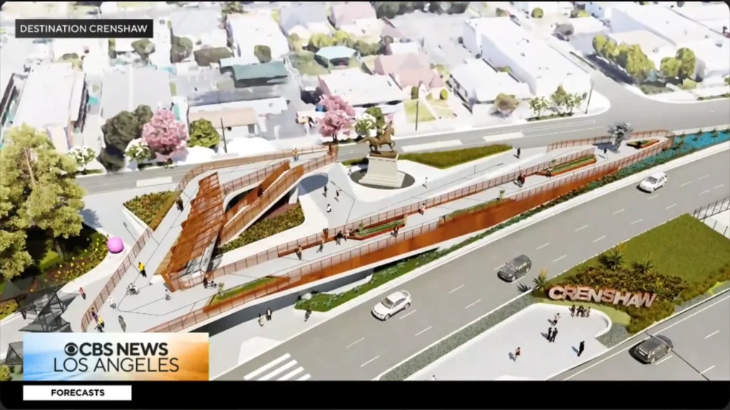 CBS Los Angeles report still documenting the delayed Destination Crenshaw project