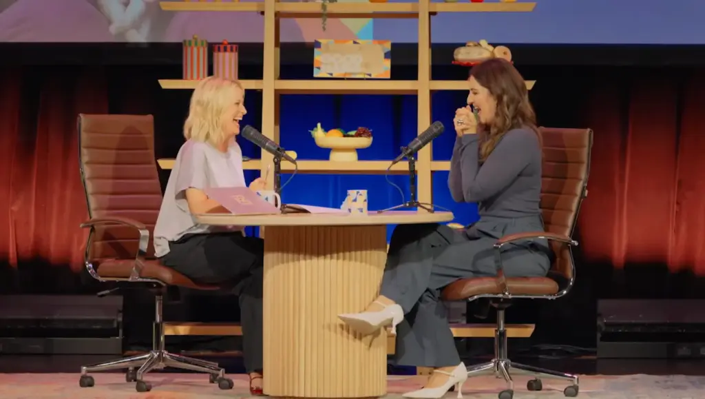 Amy Poehler and D’Arcy Carden during the Good Hang live event