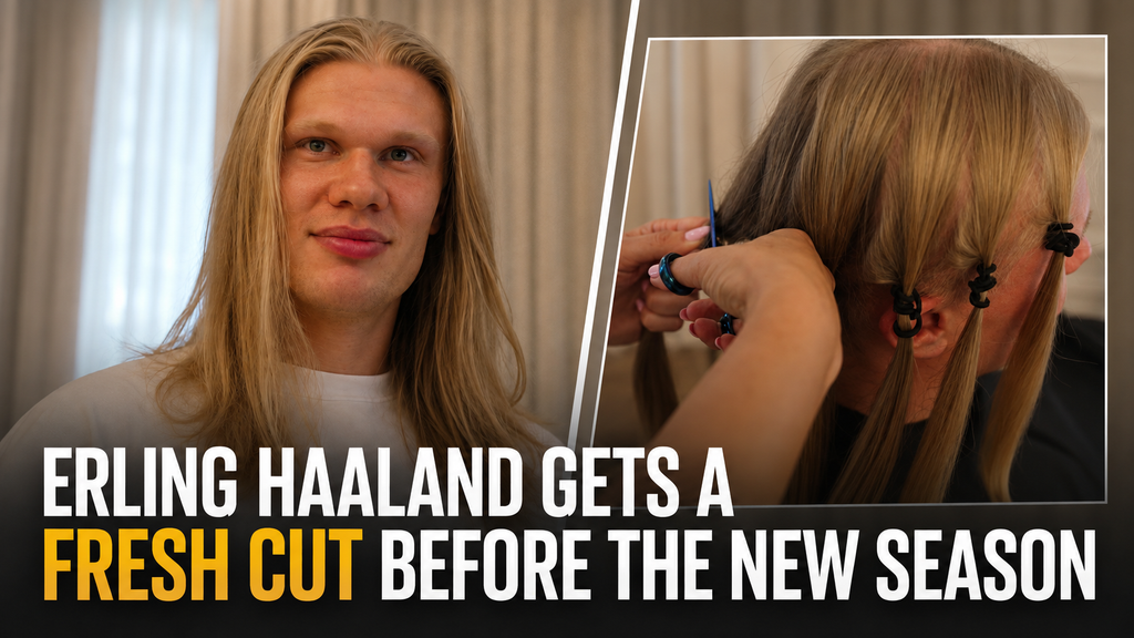 Erling Haaland before and during his fresh haircut ahead of the new football season.