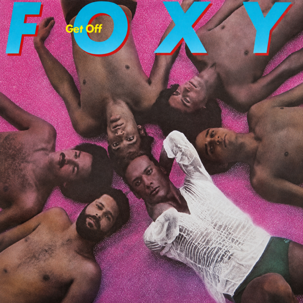 Foxy’s Get Off album cover with the band arranged in a circle on a pink background