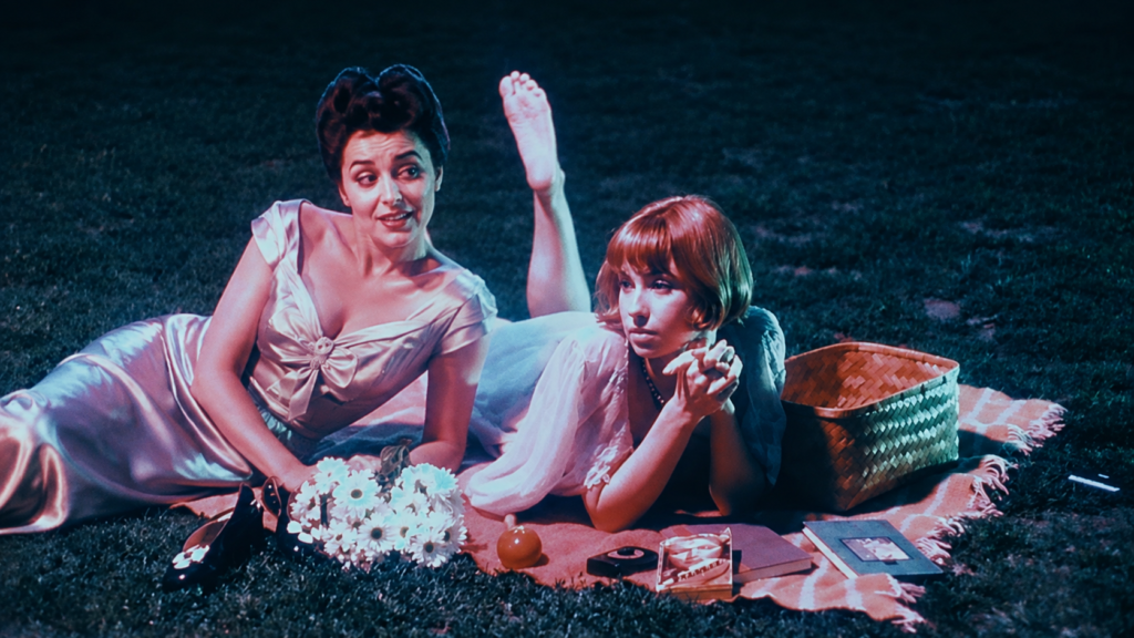 Digital tribute composite showing 1940s singer Nancy Norman beside Frankie June on a nighttime picnic blanket