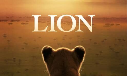 Lion cub Kio resting in greenery on the official trailer artwork for National Geographic’s LION