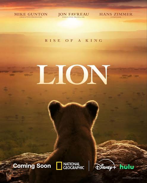 National Geographic LION poster showing a lion cub overlooking a sunlit grassland