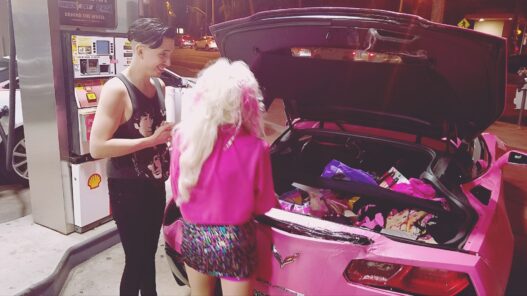 Anthony De La Cruz of INYIM Media with Angelyne in a 2026 original social feature