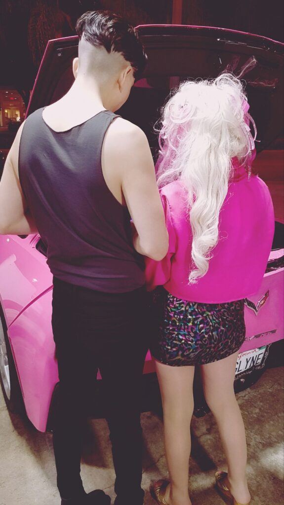 Angelyne with INYIM founder Anthony De La Cruz in an original 2026 feature