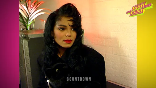 Janet Jackson speaking with Jeroen van Inkel during a 1990 Countdown interview