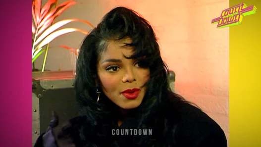 Janet Jackson speaking with Jeroen van Inkel during a 1990 Countdown interview