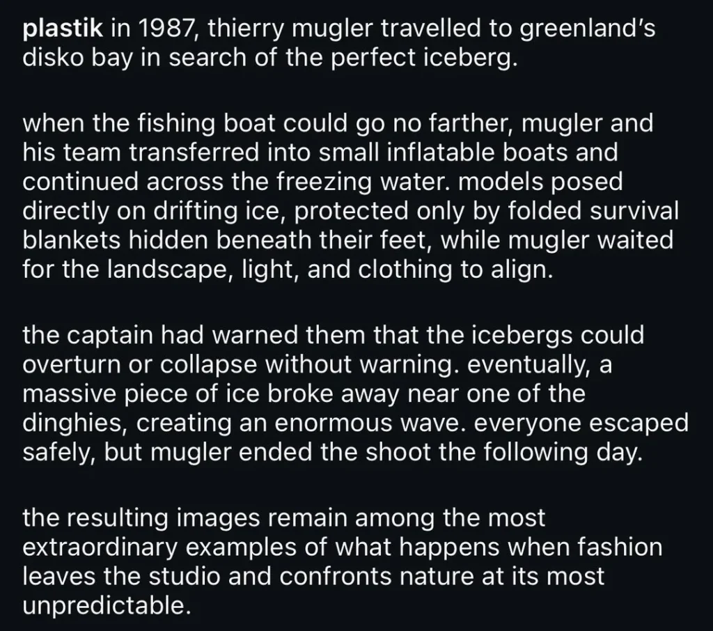 Fashion photograph from Manfred Thierry Mugler’s 1987 Disko Bay series in Greenland, image 15