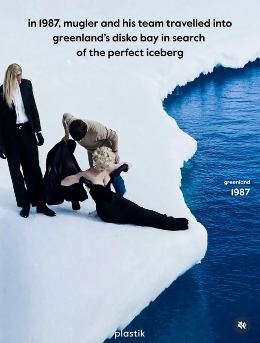 Fashion photograph from Manfred Thierry Mugler’s 1987 Disko Bay series in Greenland