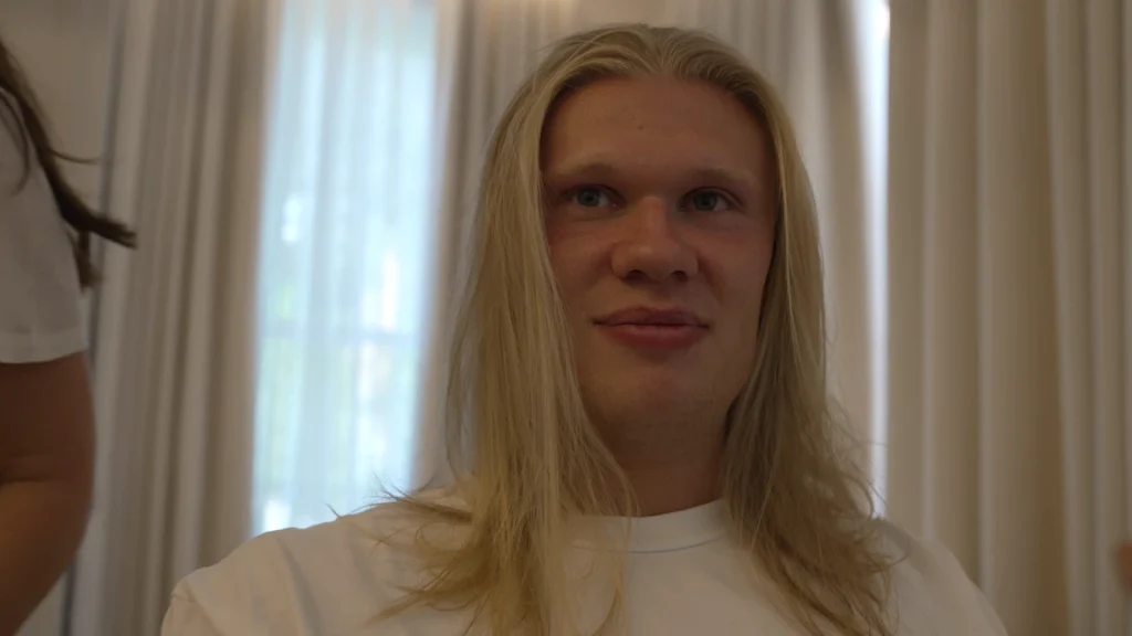 Erling Haaland during the haircut featured in his New Season, New Hair vlog.