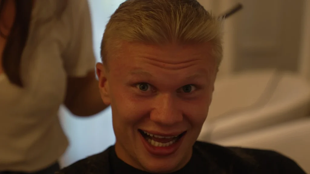Erling Haaland during the haircut featured in his New Season, New Hair vlog.