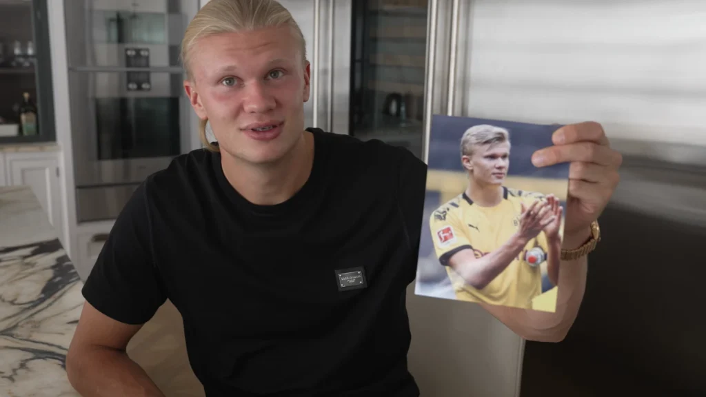 Erling Haaland during the haircut featured in his New Season, New Hair vlog.