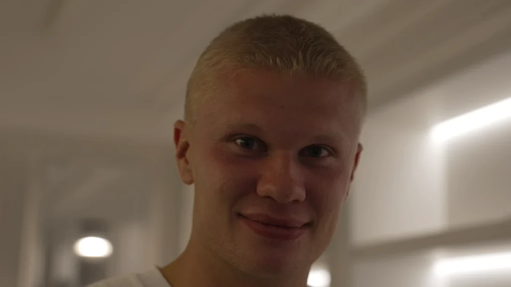 Erling Haaland during the haircut featured in his New Season, New Hair vlog.