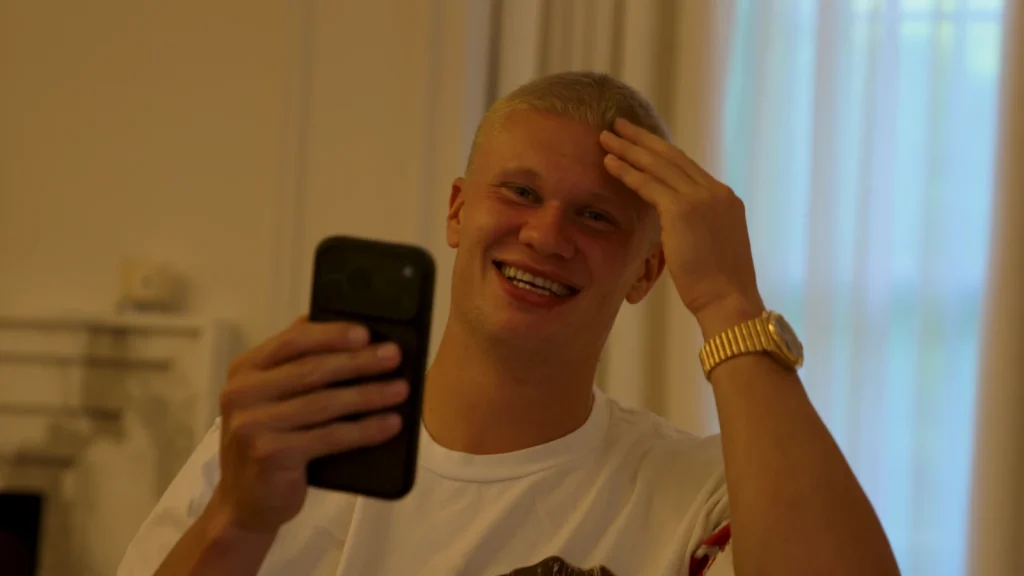 Erling Haaland during the haircut featured in his New Season, New Hair vlog.