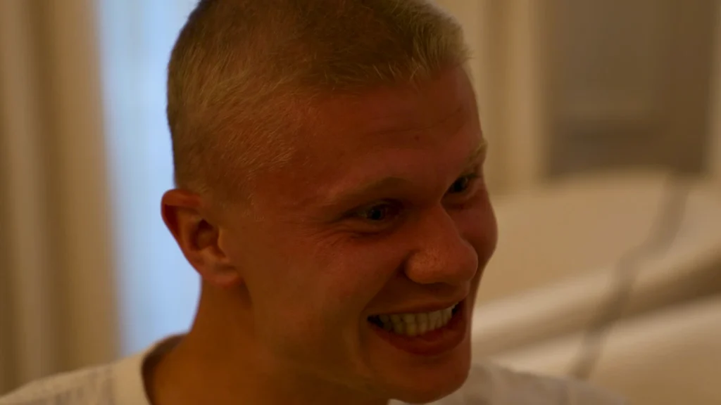 Erling Haaland during the haircut featured in his New Season, New Hair vlog.