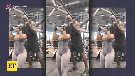 Image accompanying Shaquille O’Neal’s surprise appearance in Nysh’s gym workout video