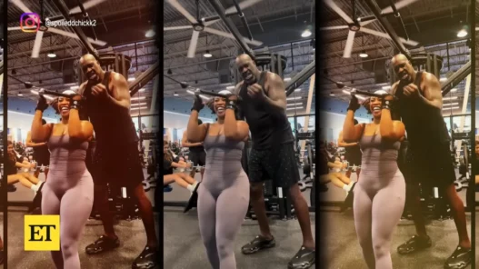 Image accompanying Shaquille O’Neal’s surprise appearance in Nysh’s gym workout video