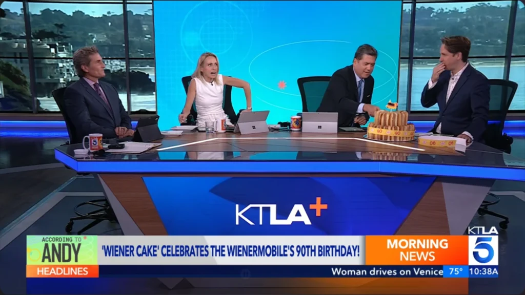 Additional still from KTLA’s Wienermobile anniversary segment