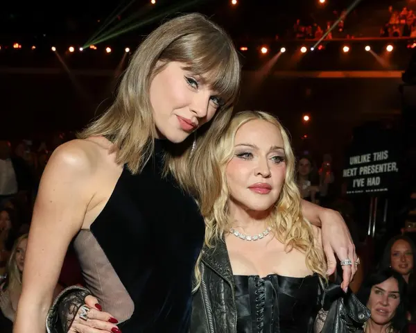 Madonna and Taylor Swift sharing a backstage moment at the 2026 MTV VMAs