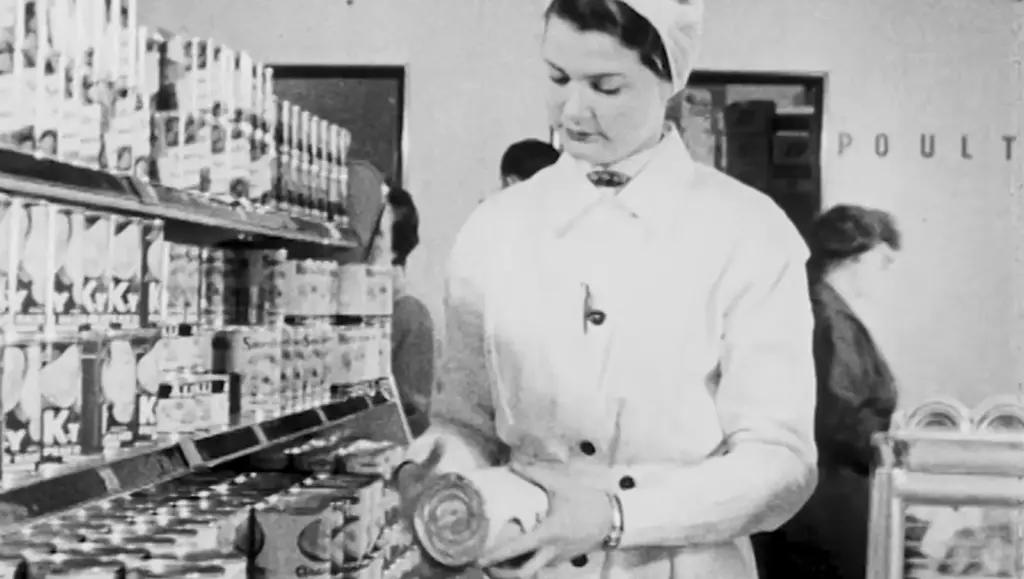 BBC Schools Going to Work film set in a 1961 self-service shop