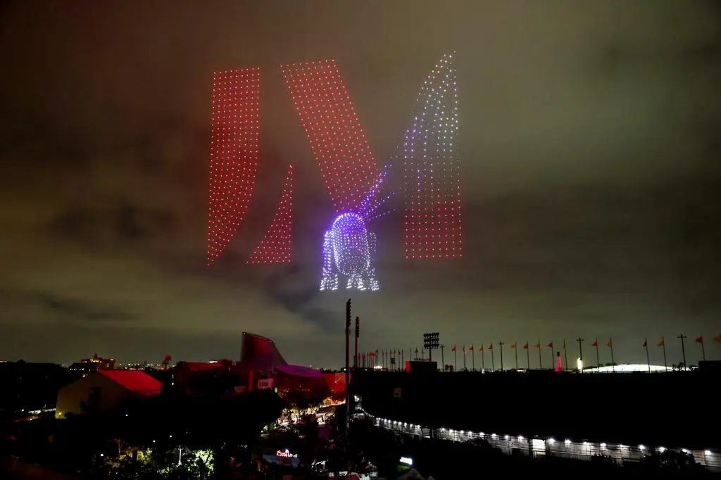 Drone show during the Lucas Museum of Narrative Art Opening Night in Los Angeles