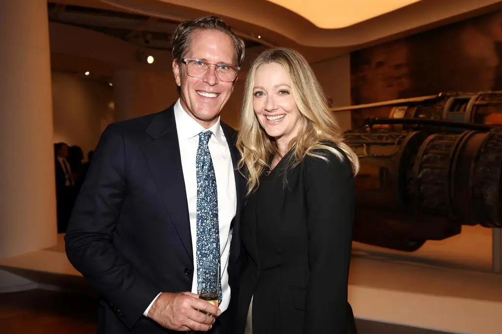 Dean Johnsen and Judy Greer at the Lucas Museum of Narrative Art Opening Night in Los Angeles