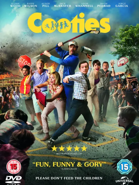 Cooties zombie comedy promotional artwork starring Elijah Wood, Rainn Wilson and Alison Pill