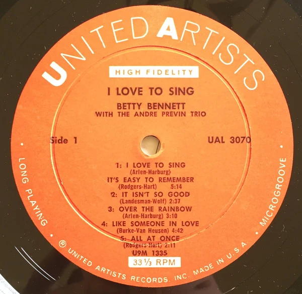 Betty Bennett on the cover artwork for I Love to Sing with the André Previn Trio