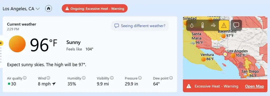 Los Angeles weather graphic dated September 9, 2026