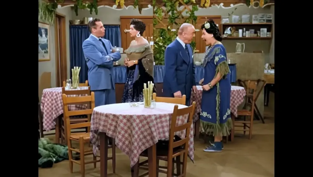 Lucy and Ricky Ricardo in the colorized I Love Lucy episode The Black Wig