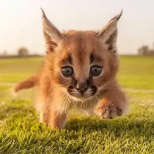 Young caracal kitten with blue eyes and distinctive tufted ears