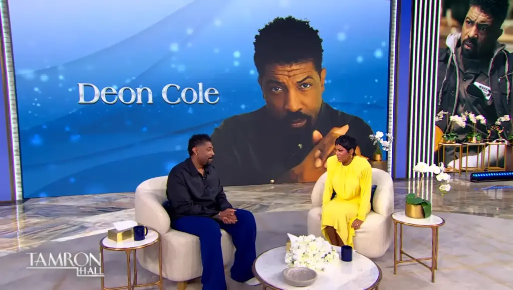 Deon Cole appearing on Tamron Hall to discuss Average Joe