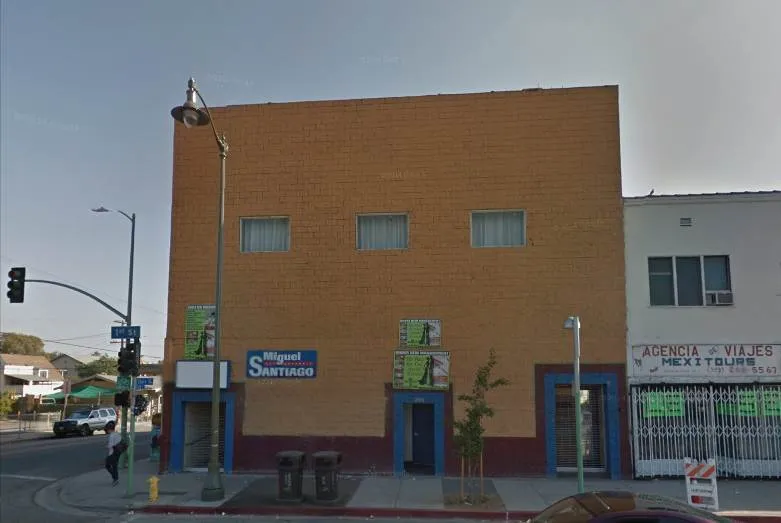 Later exterior view of the former El Leon de Oro building at First and State streets in Boyle Heights