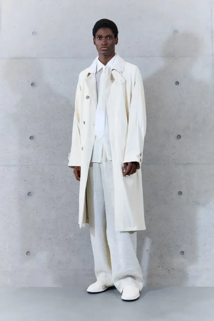 Emporio Armani Spring 2027 double breasted coat shirt narrow scarf