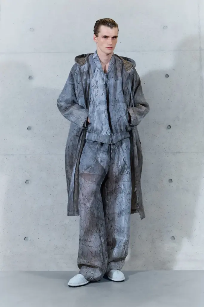 Emporio Armani Spring 2027 sheer hooded parka crackle print