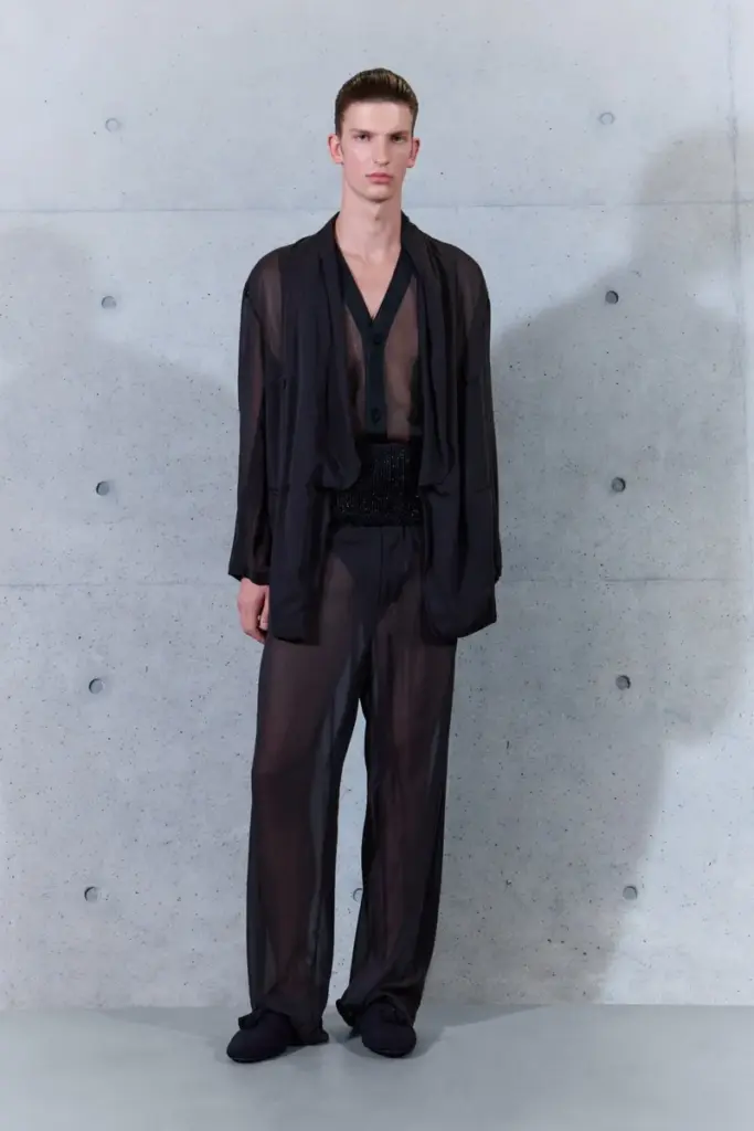 Emporio Armani Spring 2027 sheer jacket shirt beaded sash