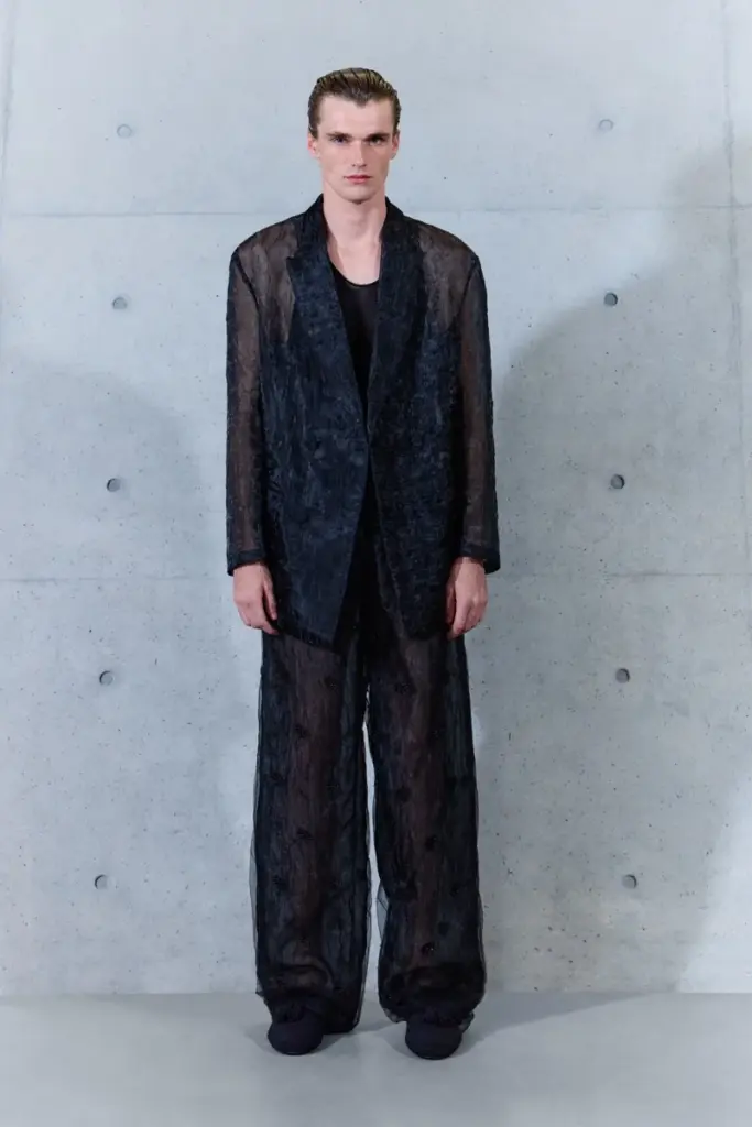 Emporio Armani Spring 2027 sheer organza double breasted jacket trousers