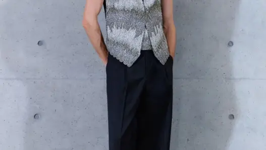 Emporio Armani Spring 2027 silver embellished waistcoat and pleated trousers