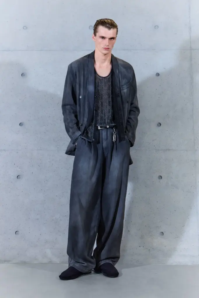 Emporio Armani Spring 2027 washed shawl collar jacket openwork tank