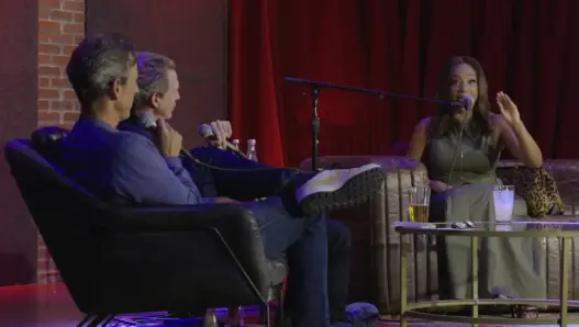 Tiffany Haddish with Seth and Josh Meyers during Family Trips live in Boston