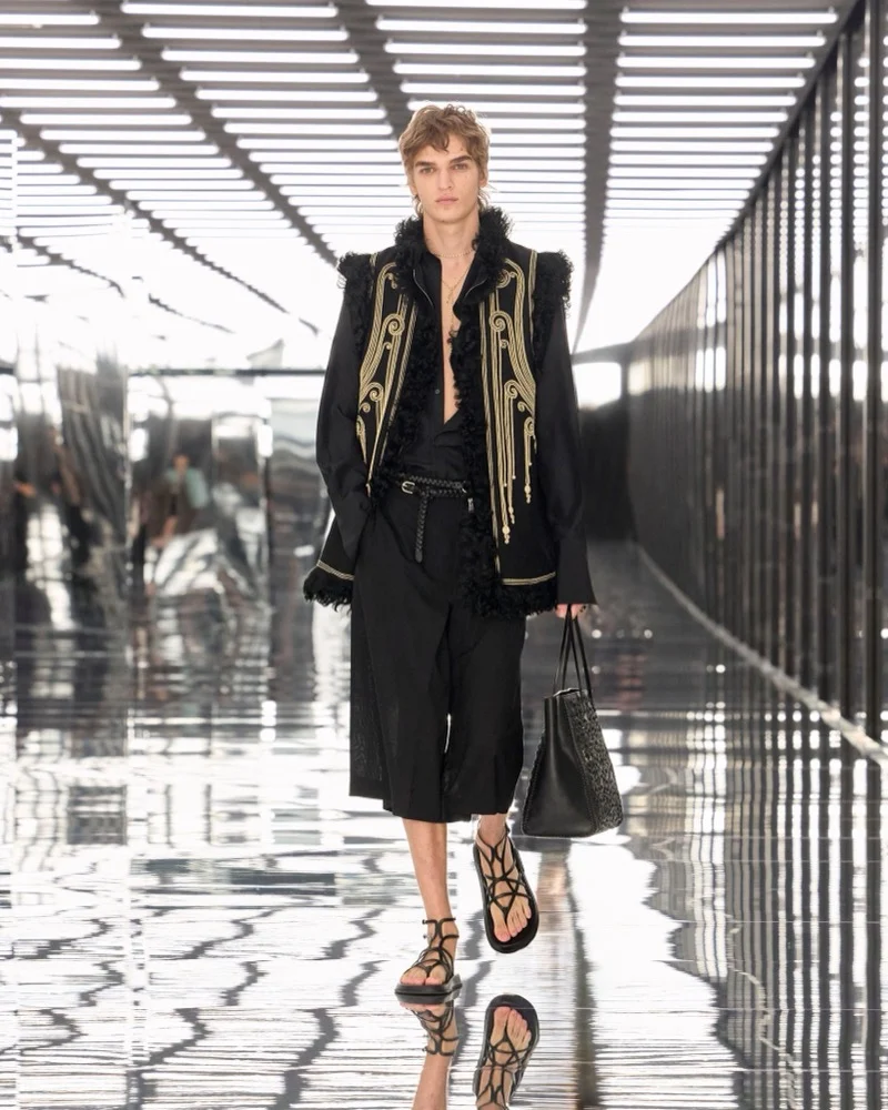 Fendi Spring Summer 2027 embroidered vest, long shorts and woven tote