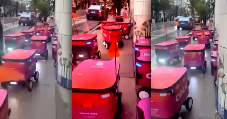 Woopsies! Delivery Robot Traffic Jam On Chicago Sidewalk