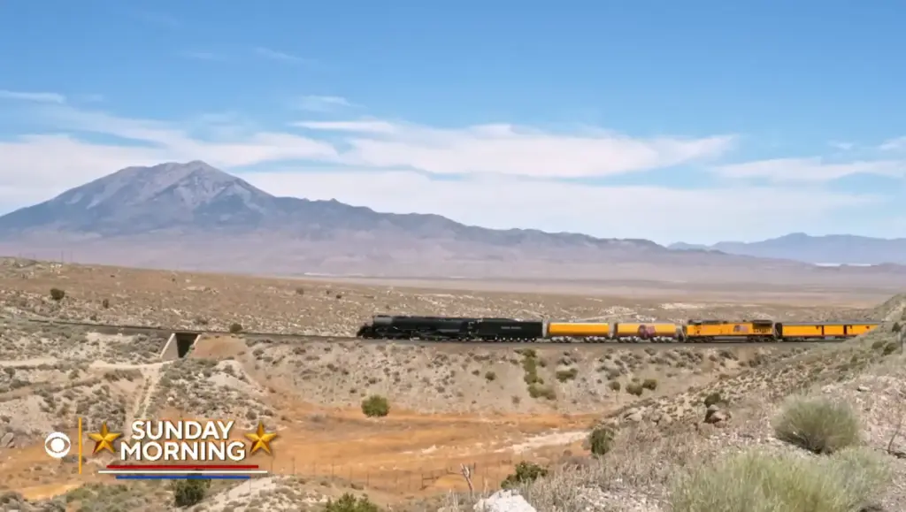 Frame from CBS Sunday Morning's How trains drove American history segment
