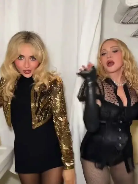 Madonna and Sabrina Carpenter during a playful post-VMAs hotel bathroom moment