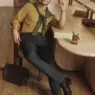 Jack Quaid in mustard shirt and olive sweater for Bonobos Fall 2026