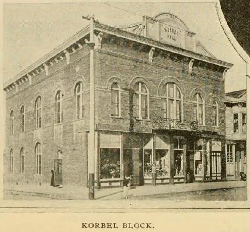 Historic photograph of the Korbel Block at First and State streets in Boyle Heights circa 1891
