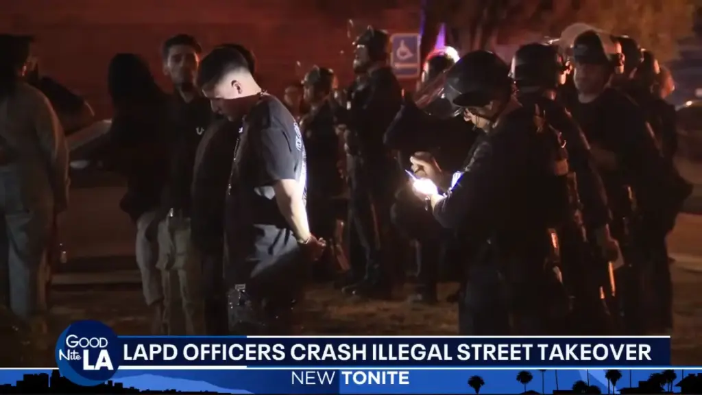 Image from FOX 11’s Harbor Gateway street takeover coverage